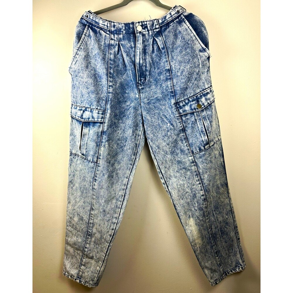 Vintage Cotler 80/90s Women’s Blue Acid Wash High Rise Cargo Denim Jeans M 30X30